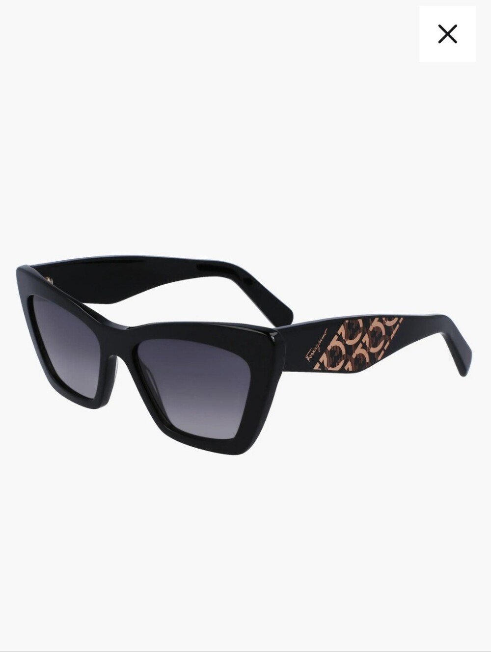 Ferragamo 55 mm Black Cat-Eye Rectangle Sunglasses  Gold Logo Accent